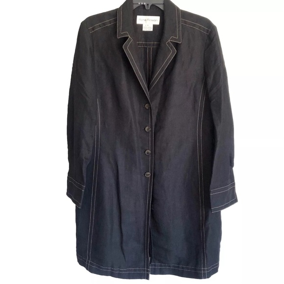 Rena Rowan Button Down Black Linen Blend Duster Jacket - Picture 5 of 12